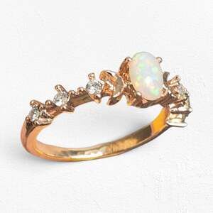 Boutique White Synthetic Opal Moon Rose Gold Tone Boho Ring Size 6 NIB